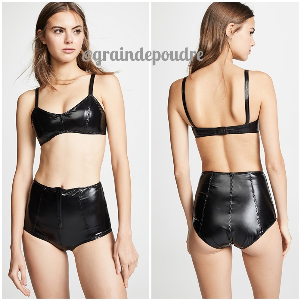 NWT Lisa Marie Fernandez Genevieve Black PVC Pleather High Waist Zip Bikini 0